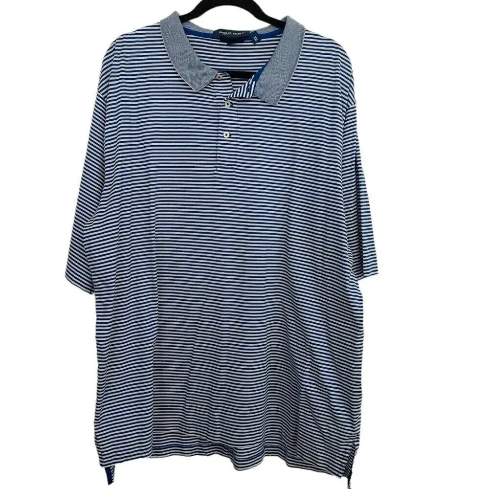 Ralph Lauren Polo Golf White Blue Striped Mens Short Sleeve Polo‎ Shirt Size XXL